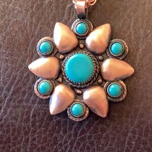 Necklace Medallion 1960s Copper Faux Turquoise